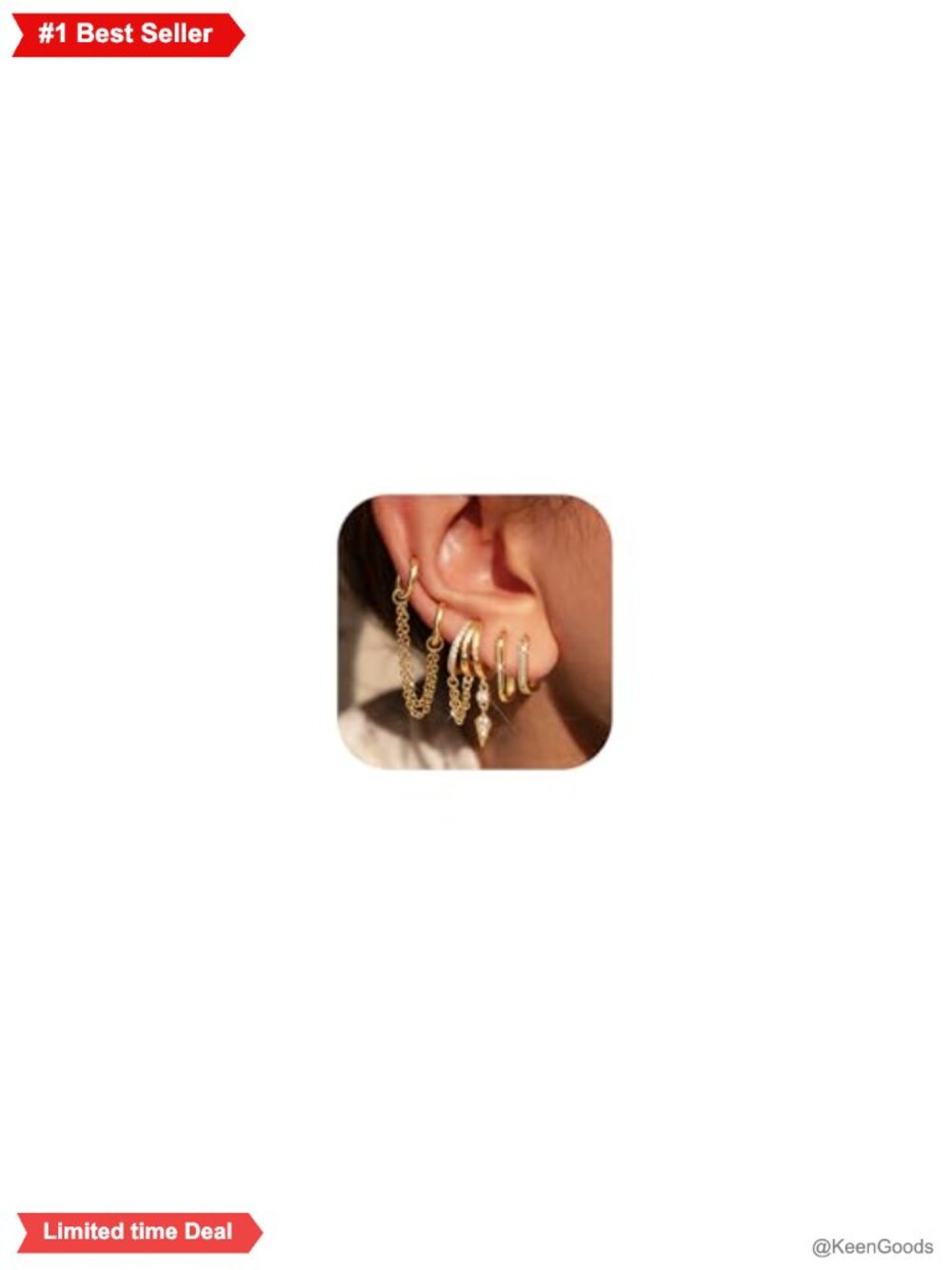 14K Gold Plated Hoop Earring Set Dainty Stackable Huggie Drop Chain